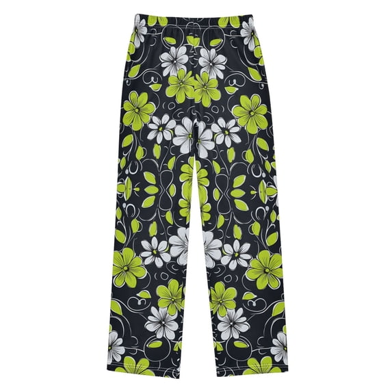 FORMRS Boys Pajama Pants with Pockets Size 6-8Y Kids Lounge Sleep Bottoms, White Flower Pattern