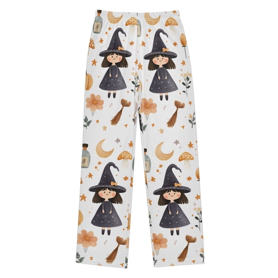 FORMRS Boys Pajama Pants with Pockets Size 6-8Y Kids Lounge Sleep Bottoms, White Magical Halloween Girl