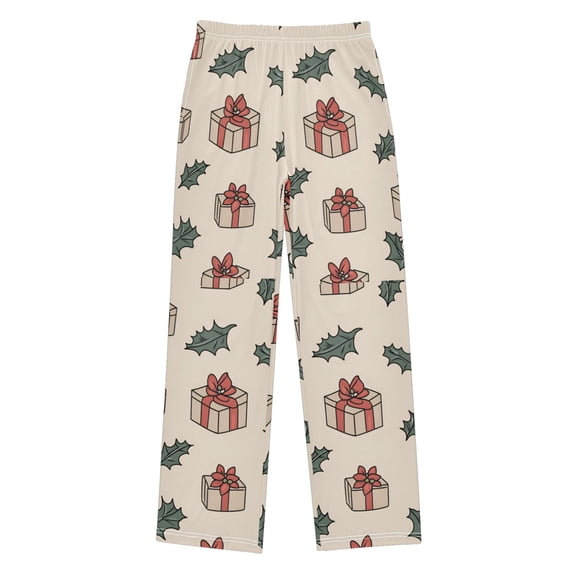 FORMRS Boys Pajama Pants with Pockets Size 9-10Y Kids Lounge Sleep Bottoms, Beige Christmas Gift Pattern
