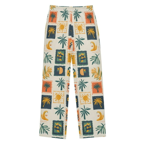 FORMRS Boys Pajama Pants with Pockets Size 9-10Y Kids Lounge Sleep Bottoms, Beige Playful Stamp