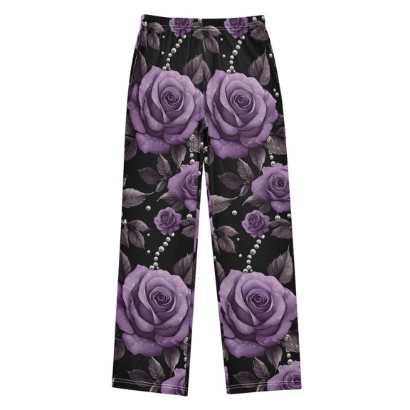FORMRS Boys Pajama Pants with Pockets Size 9-10Y Kids Lounge Sleep Bottoms, Black Roses