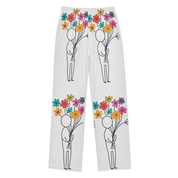 FORMRS Boys Pajama Pants with Pockets Size 9-10Y Kids Lounge Sleep Bottoms, Colorful Flower