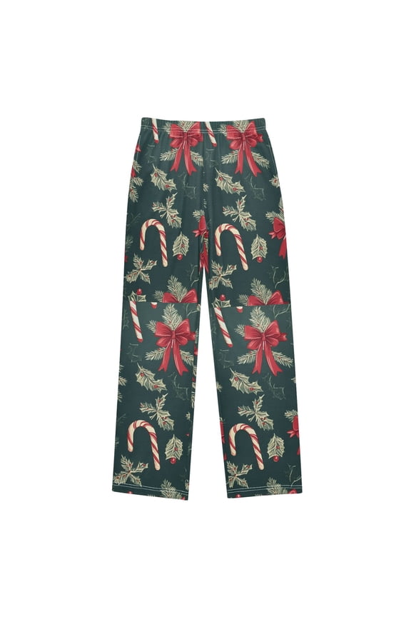 Boys Pajama Pants with Pockets Size 9-10Y Kids Lounge Sleep Bottoms, Green Christmas Candy Canes
