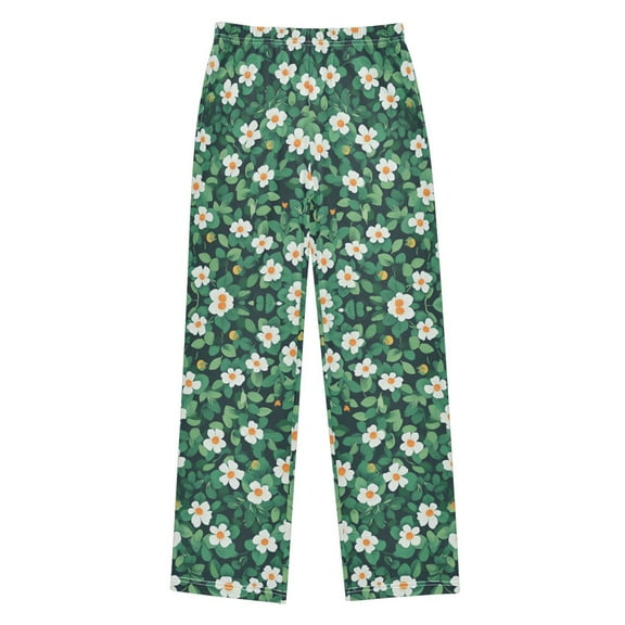 FORMRS Boys Pajama Pants with Pockets Size 9-10Y Kids Lounge Sleep Bottoms, Small White Flowers