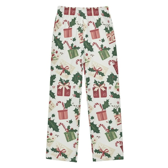 FORMRS Boys Pajama Pants with Pockets Size 9-10Y Kids Lounge Sleep Bottoms, White Christmas Holly
