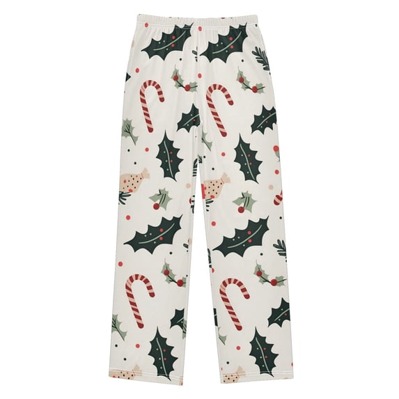 FORMRS Boys Pajama Pants with Pockets Size 9-10Y Kids Lounge Sleep Bottoms, White Christmas Holly