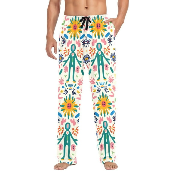 FORMRS Mens Pajama Pants with Pockets Sleepwear Lounge Bottoms Sizes S-2XL, Abstract Floral