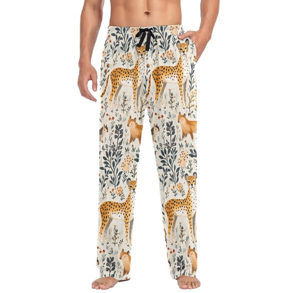 FORMRS Mens Pajama Pants with Pockets Sleepwear Lounge Bottoms Sizes S-2XL, Animals in A Forest Pattern