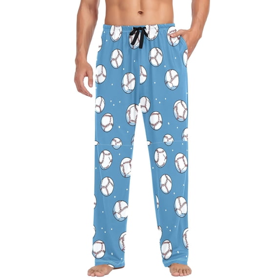 FORMRS Mens Pajama Pants with Pockets Sleepwear Lounge Bottoms Sizes S-2XL, Baseballs Pattern