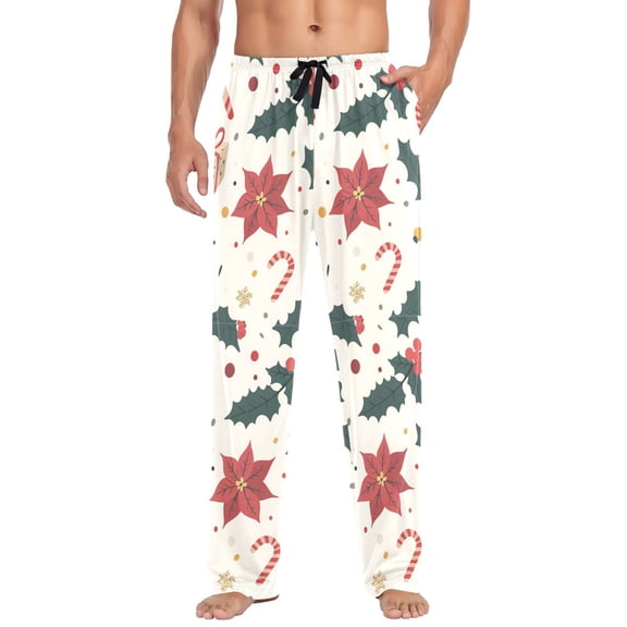 FORMRS Mens Pajama Pants with Pockets Sleepwear Lounge Bottoms Sizes S-2XL, Beige Christmas Candy Canes