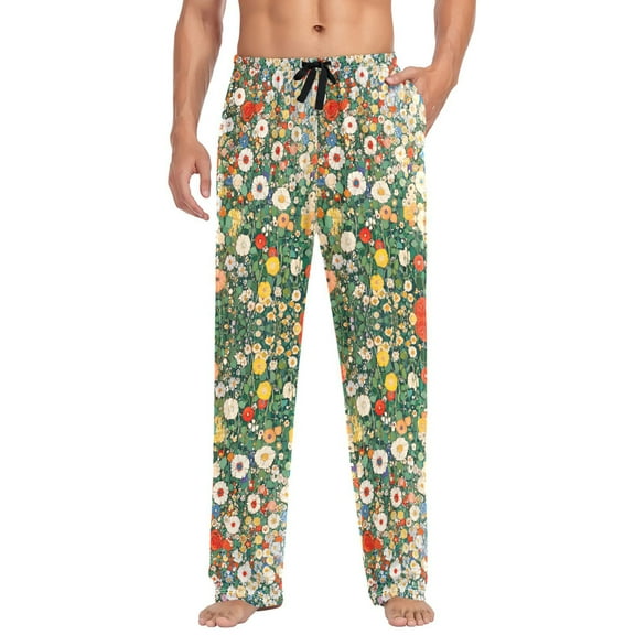 FORMRS Mens Pajama Pants with Pockets Sleepwear Lounge Bottoms Sizes S-2XL, Beige Floral Garden