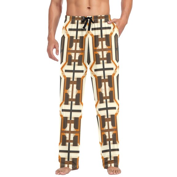 FORMRS Mens Pajama Pants with Pockets Sleepwear Lounge Bottoms Sizes S-2XL, Beige Geometric