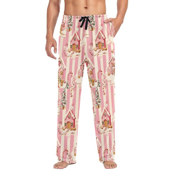 FORMRS Mens Pajama Pants with Pockets Sleepwear Lounge Bottoms Sizes S-2XL, Beige Gingerbread Houses