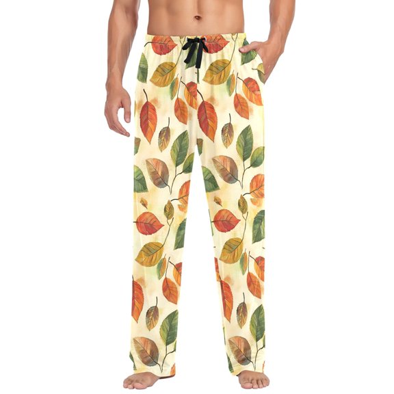 FORMRS Mens Pajama Pants with Pockets Sleepwear Lounge Bottoms Sizes S-2XL, Beige Leaves
