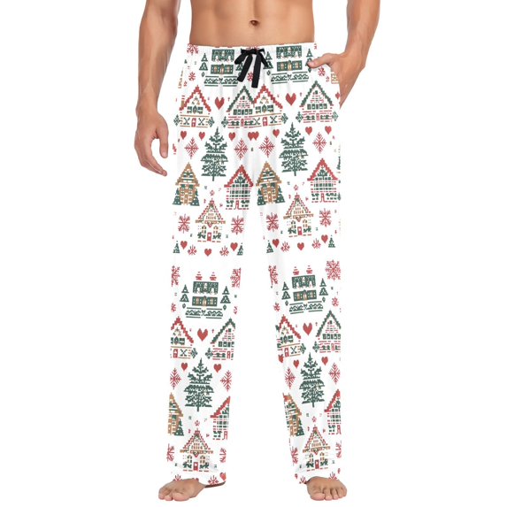 FORMRS Mens Pajama Pants with Pockets Sleepwear Lounge Bottoms Sizes S-2XL, Beige Nordic Christmas House