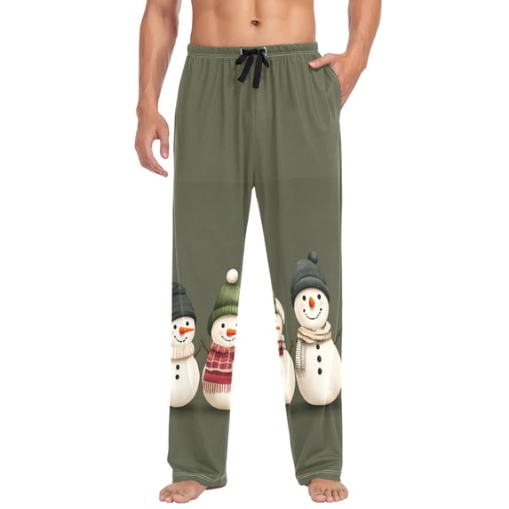 FORMRS Mens Pajama Pants with Pockets Soft Cotton Sleepwear Lounge Bottoms, Sizes S-2XL, Beige Snowmen