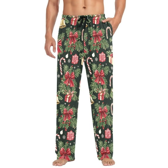 FORMRS Mens Pajama Pants with Pockets Sleepwear Lounge Bottoms Sizes S-2XL, Black Christmas Holly