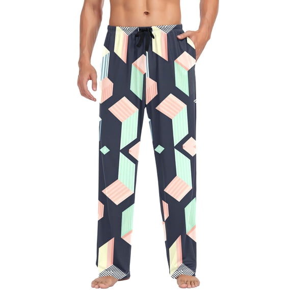FORMRS Mens Pajama Pants with Pockets Sleepwear Lounge Bottoms Sizes S-2XL, Black Cubes