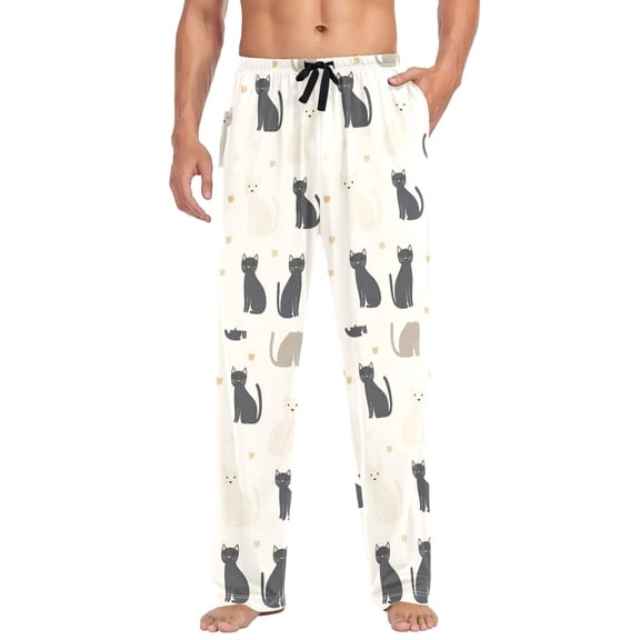 FORMRS Mens Pajama Pants with Pockets Sleepwear Lounge Bottoms Sizes S-2XL, Black Cute Cats