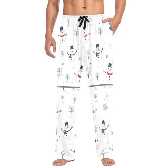 FORMRS Mens Pajama Pants with Pockets Sleepwear Lounge Bottoms Sizes S-2XL, Blue Cartoon Snowmen
