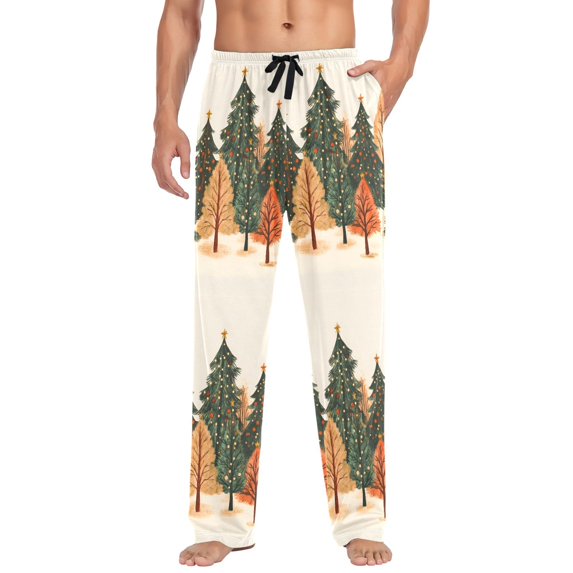 FORMRS Mens Pajama Pants with Pockets Soft Cotton Sleepwear Lounge Bottoms, Sizes S-2XL, Brown Christmas Trees