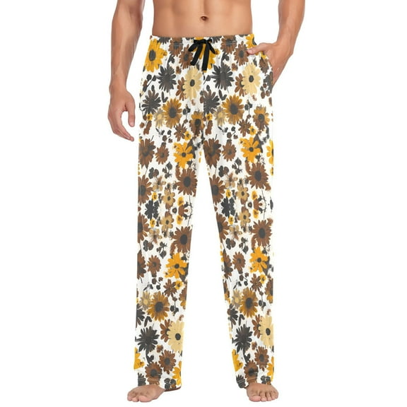 FORMRS Mens Pajama Pants with Pockets Sleepwear Lounge Bottoms Sizes S-2XL, Brown Flowers