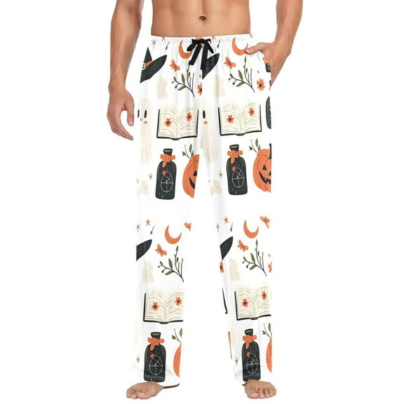 FORMRS Mens Pajama Pants with Pockets Sleepwear Lounge Bottoms Sizes S-2XL, Cartoon Halloween Ghosts