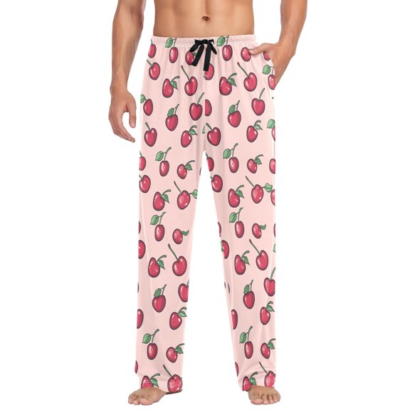FORMRS Mens Pajama Pants with Pockets Sleepwear Lounge Bottoms Sizes S-2XL, Cherries Pattern