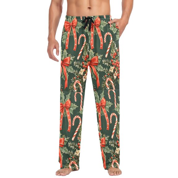 FORMRS Mens Pajama Pants with Pockets Sleepwear Lounge Bottoms Sizes S-2XL, Christmas Holly Bows