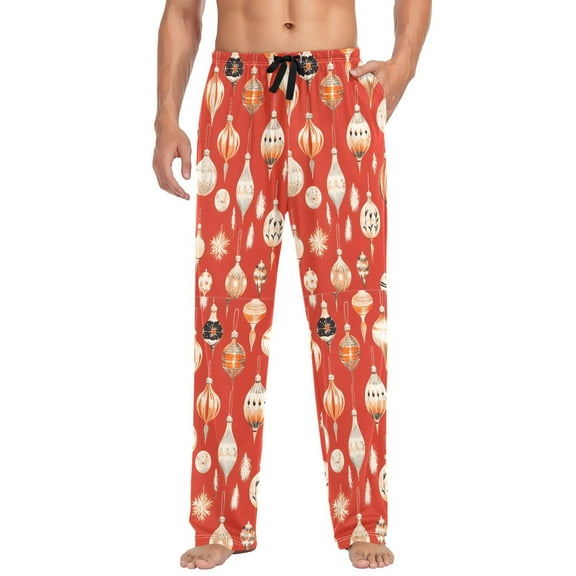 FORMRS Mens Pajama Pants with Pockets Sleepwear Lounge Bottoms Sizes S-2XL, Christmas Ornaments Pattern