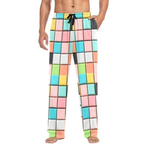 FORMRS Mens Pajama Pants with Pockets Sleepwear Lounge Bottoms Sizes S-2XL, Colorful Checkered Pattern