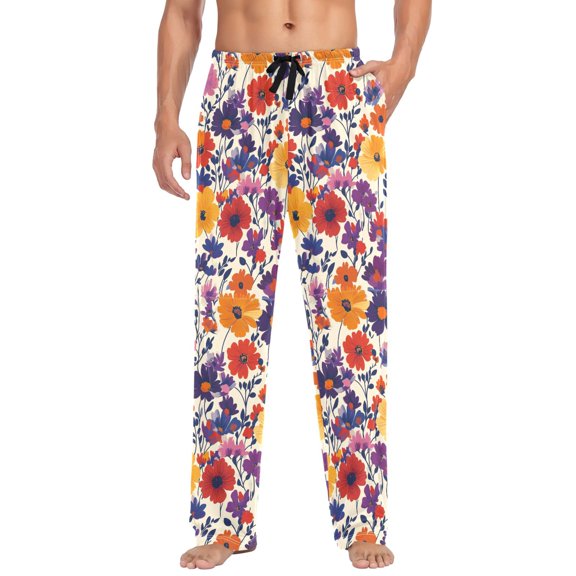 FORMRS Mens Pajama Pants with Pockets Sleepwear Lounge Bottoms Sizes S-2XL, Colorful Flowers Pattern