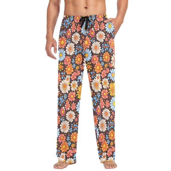 FORMRS Mens Pajama Pants with Pockets Sleepwear Lounge Bottoms Sizes S-2XL, Colorful Flowers