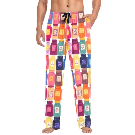 FORMRS Mens Pajama Pants with Pockets Sleepwear Lounge Bottoms Sizes S-2XL, Colorful Jars
