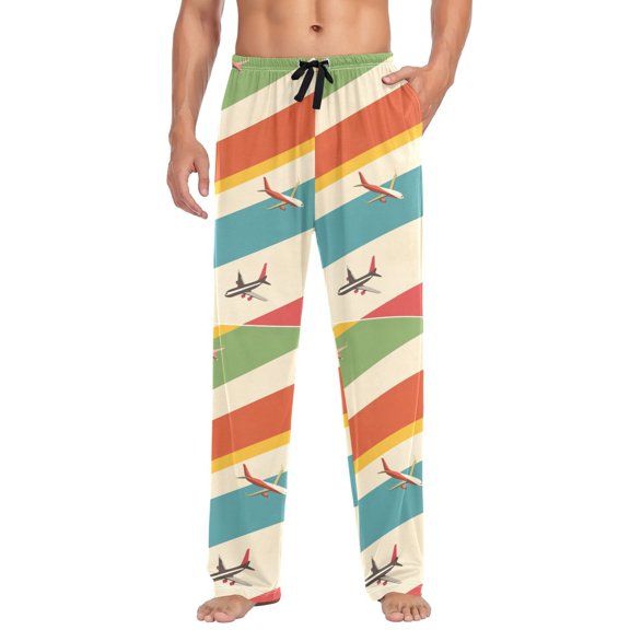 FORMRS Mens Pajama Pants with Pockets Sleepwear Lounge Bottoms Sizes S-2XL, Colorful Plane