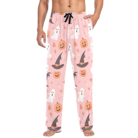 FORMRS Mens Pajama Pants with Pockets Soft Cotton Sleepwear Lounge Bottoms, Sizes S-2XL, Cute Pink Halloween