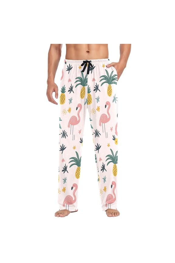 Mens Pajama Pants with Pockets Sleepwear Lounge Bottoms Sizes S-2XL, Flamingo Pattern
