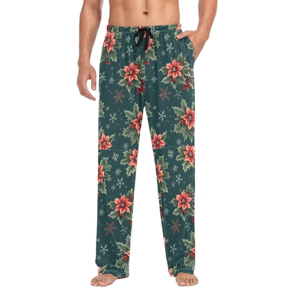 FORMRS Mens Pajama Pants with Pockets Soft Cotton Sleepwear Lounge Bottoms, Sizes S-2XL, Floral Christmas
