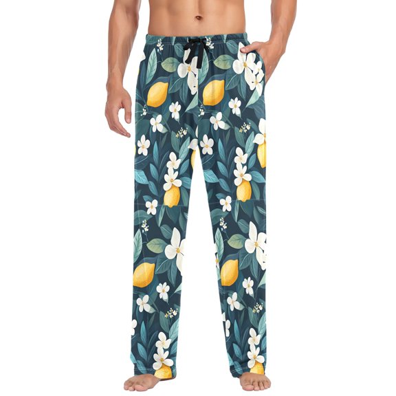 FORMRS Mens Pajama Pants with Pockets Sleepwear Lounge Bottoms Sizes S-2XL, Floral Lemon