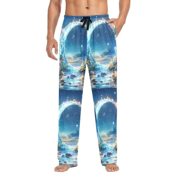 FORMRS Mens Pajama Pants with Pockets Sleepwear Lounge Bottoms Sizes S-2XL, Floral Moon