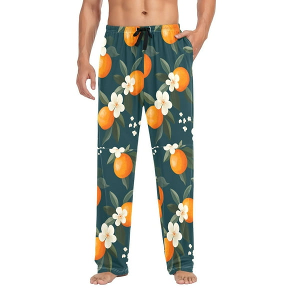 FORMRS Mens Pajama Pants with Pockets Sleepwear Lounge Bottoms Sizes S-2XL, Floral Oranges