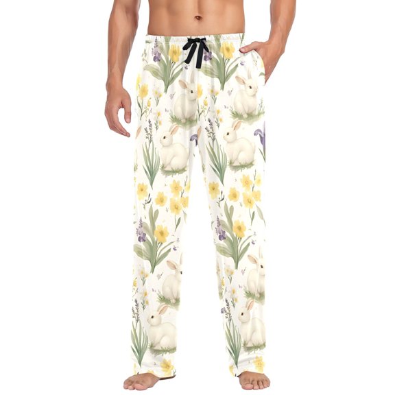 FORMRS Mens Pajama Pants with Pockets Sleepwear Lounge Bottoms Sizes S-2XL, Floral Rabbit