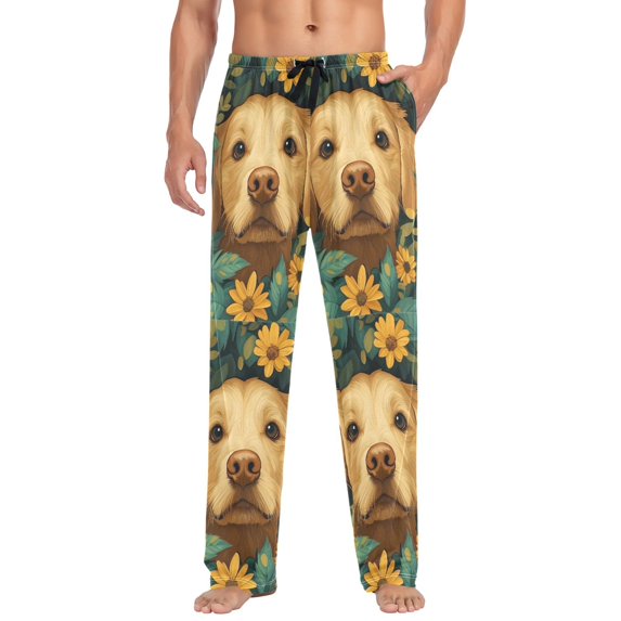 FORMRS Mens Pajama Pants with Pockets Sleepwear Lounge Bottoms Sizes S-2XL, Flowers and Dog