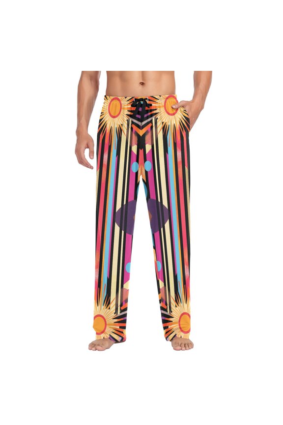 Mens Pajama Pants with Pockets Sleepwear Lounge Bottoms Sizes S-2XL, Futuristic Sun