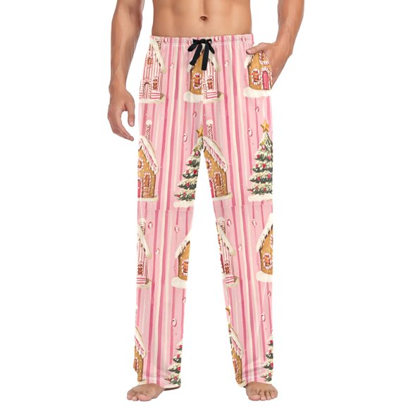 FORMRS Mens Pajama Pants with Pockets Sleepwear Lounge Bottoms Sizes S-2XL, Gingerbread Houses