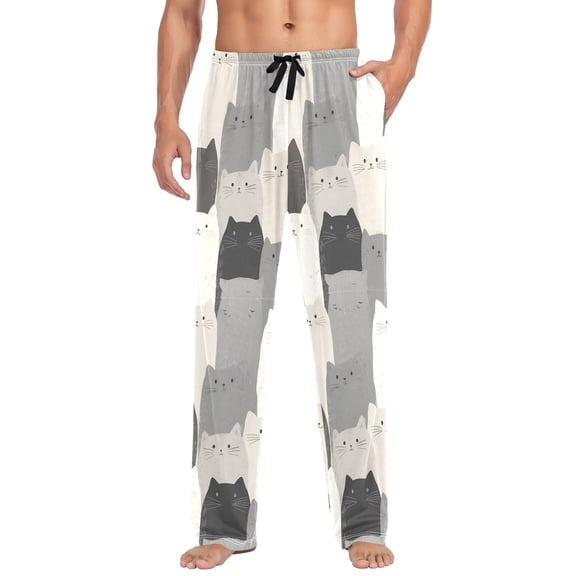 FORMRS Mens Pajama Pants with Pockets Soft Cotton Sleepwear Lounge Bottoms, Sizes S-2XL, Gray Cute Cats