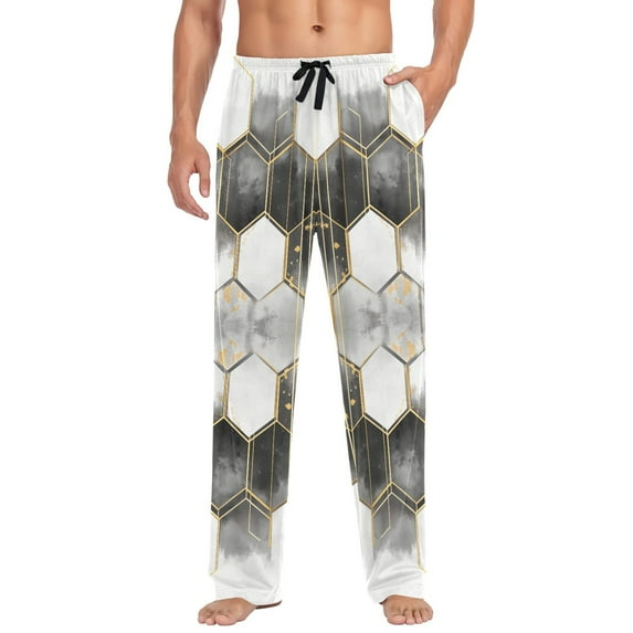 FORMRS Mens Pajama Pants with Pockets Sleepwear Lounge Bottoms Sizes S-2XL, Gray Hexagons