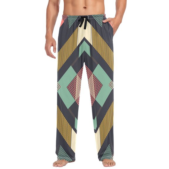 FORMRS Mens Pajama Pants with Pockets Soft Cotton Sleepwear Lounge Bottoms, Sizes S-2XL, Green Geometric