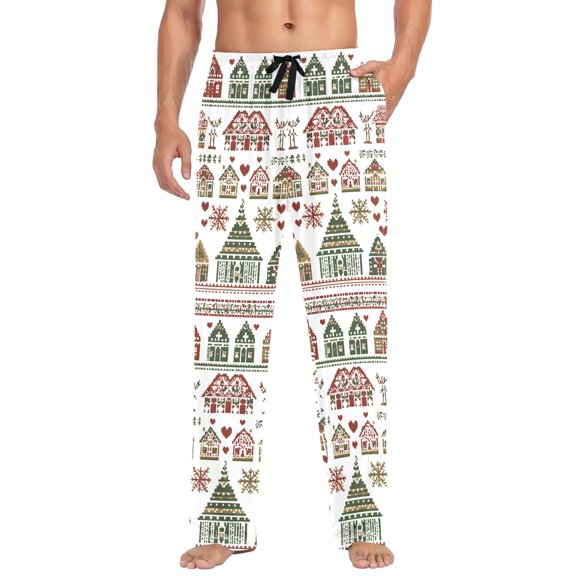 FORMRS Mens Pajama Pants with Pockets Sleepwear Lounge Bottoms Sizes S-2XL, Green Nordic Christmas House