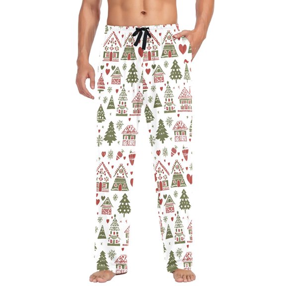 FORMRS Mens Pajama Pants with Pockets Sleepwear Lounge Bottoms Sizes S-2XL, Green Nordic Christmas